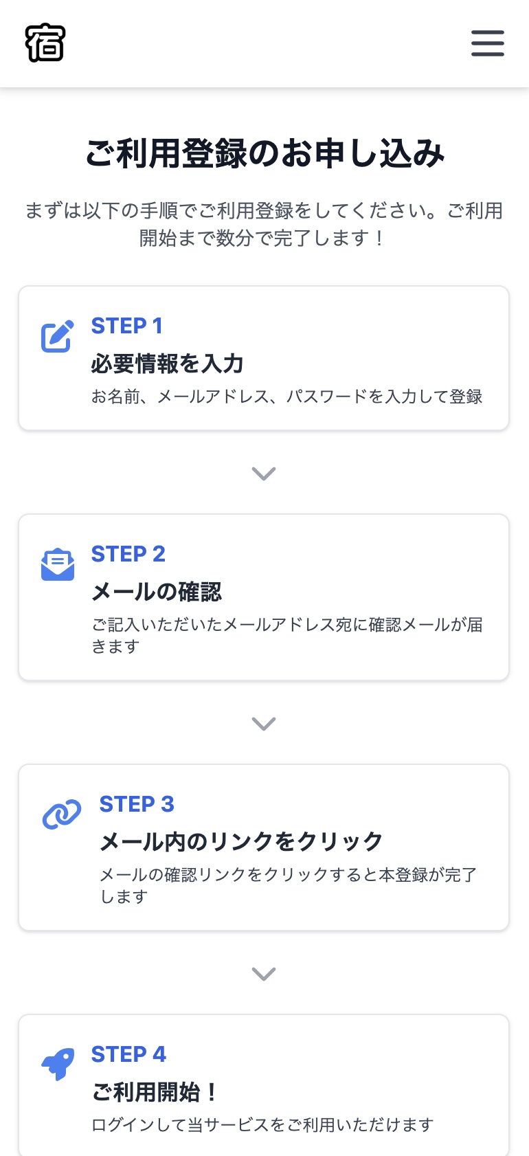 スマホ版ご利用登録ページ(上部)